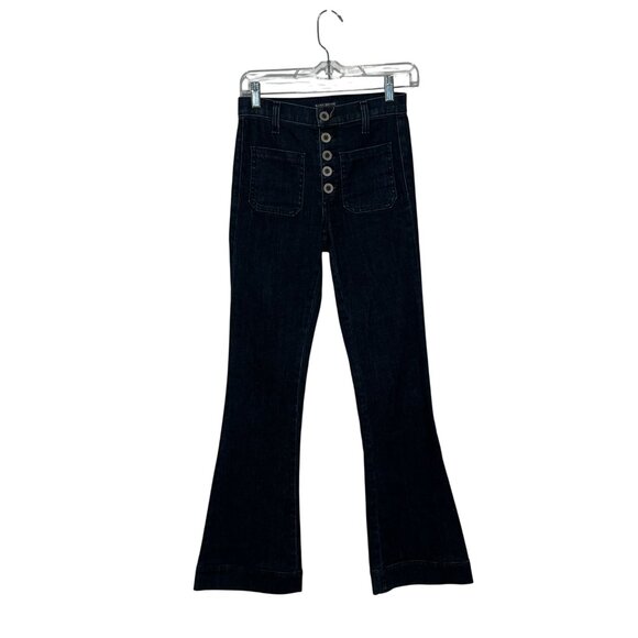 Ramy Brook Dark Blue High-Rise Button Fly Flared Denim Women's Jeans Size 24 - Picture 1 of 9
